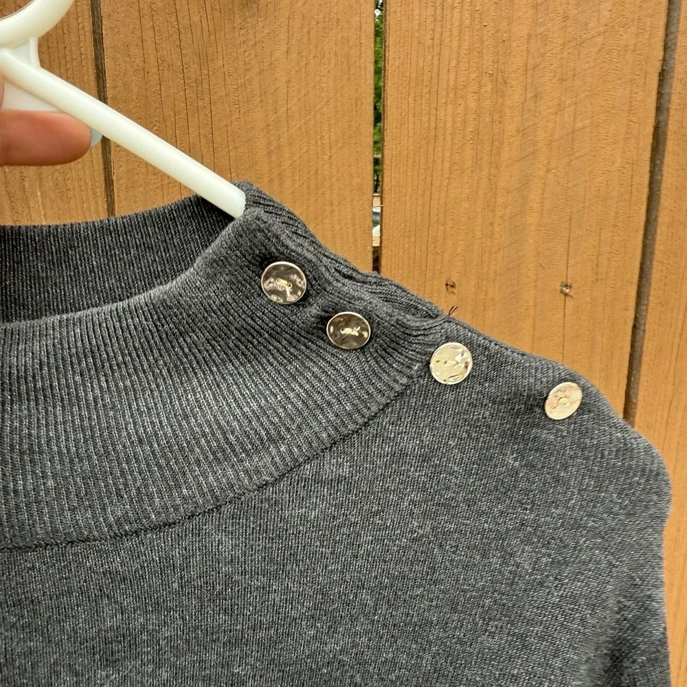 Chico's Sweater Women Size 3 Large Ecovero Gray Side Button Turtleneck‎ Pullover